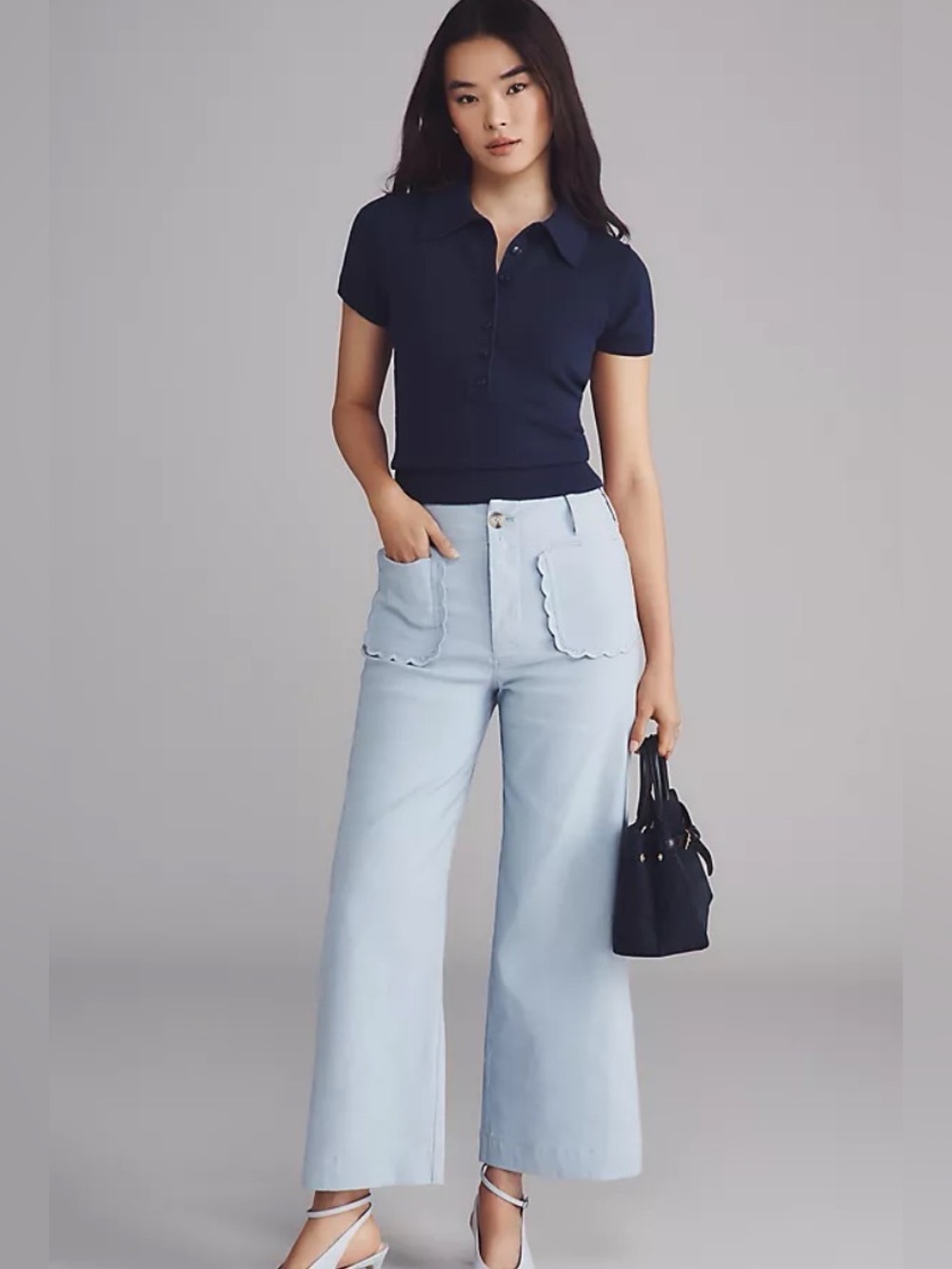 Anthropologie Maeve Collette Light Blue Wide-Leg Scallop Pocket Jeans NWT